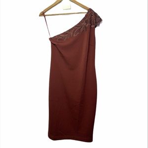Ted baker London maroon one shouldered dress